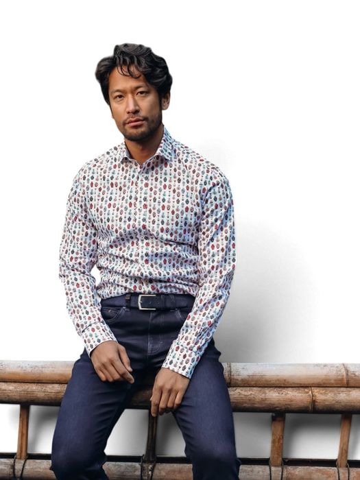 Multicolor hemd met vaasmotief A Fish Named Fred