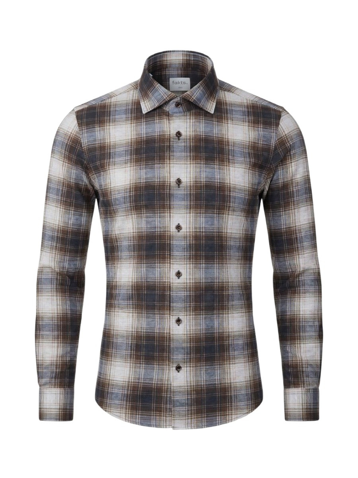 Brown check katoenen hemd (slim fit) met ruiten en lange mouwen Fakts 