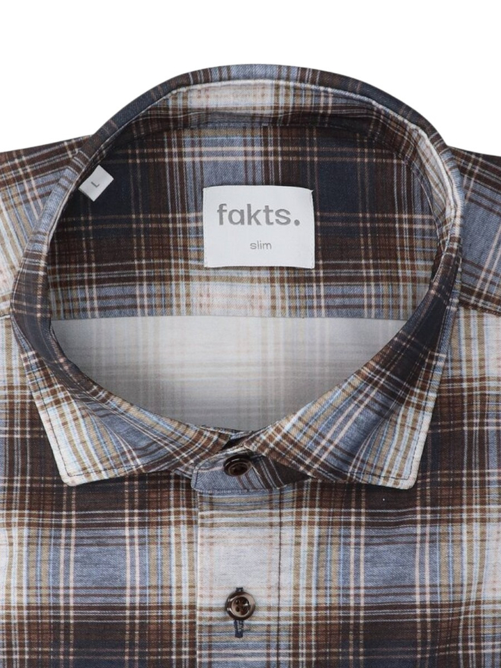 Brown check katoenen hemd (slim fit) met ruiten en lange mouwen Fakts 