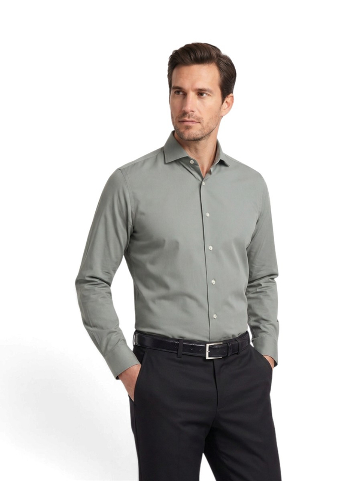 Green salbei katoenen hemd (slim fit) met lange mouwen Fakts