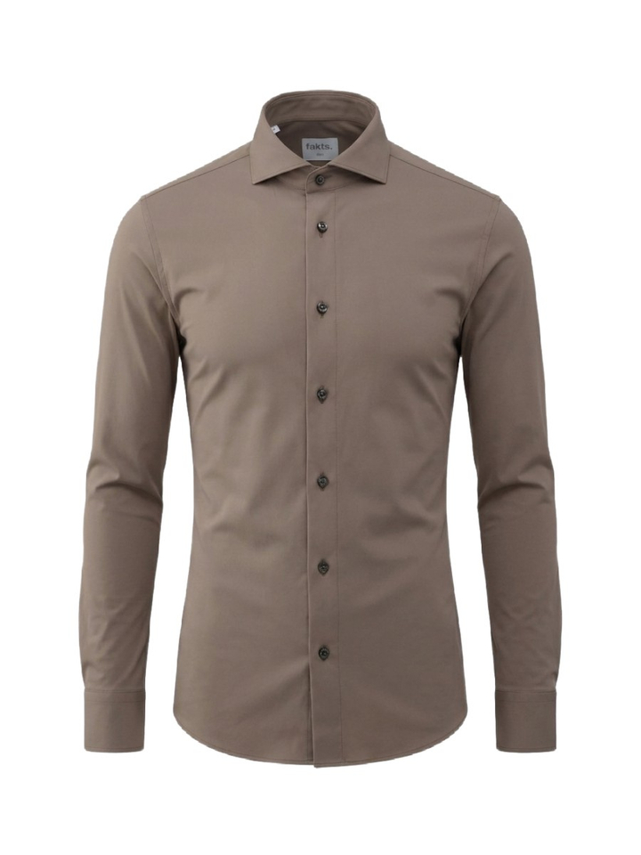 Taupe uni hemd (slim fit) met lange mouwen Fakts