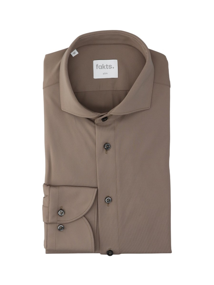 Taupe uni hemd (slim fit) met lange mouwen Fakts