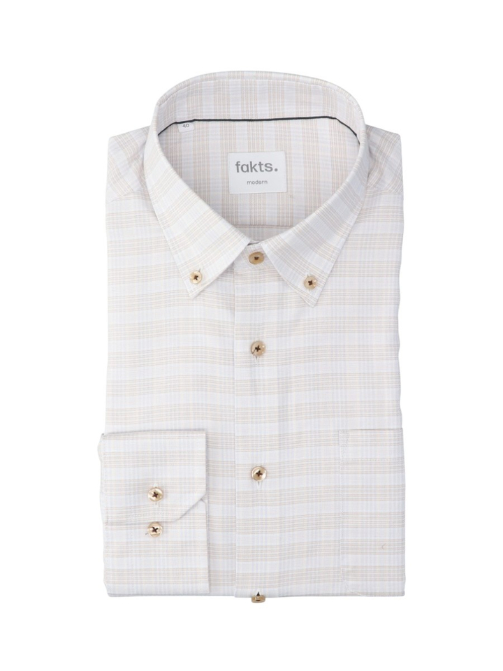 Blue light check katoenen hemd (modern fit) met ruiten en lange mouwen Fakts