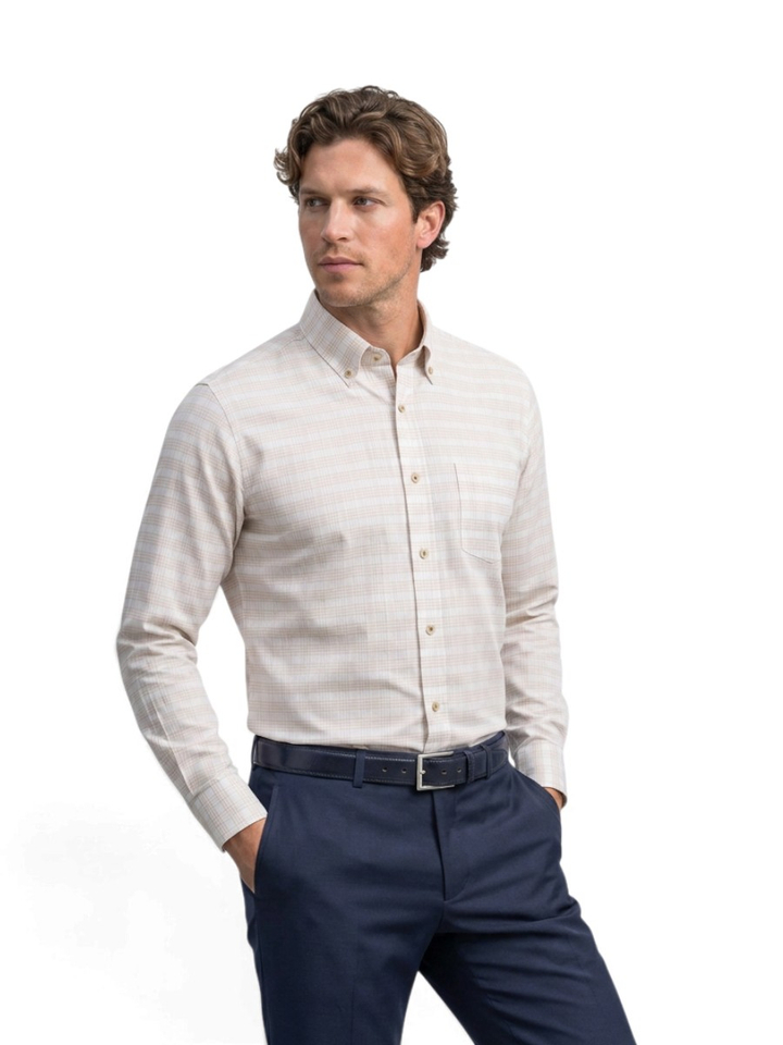 Blue light check katoenen hemd (modern fit) met ruiten en lange mouwen Fakts