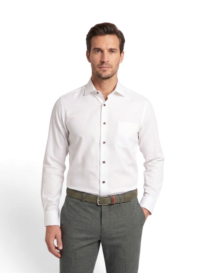 White faux uni katoenen hemd (modern fit) met lange mouwen Fakts