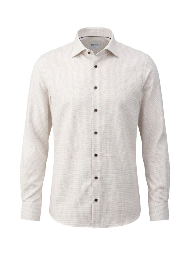 Brown light minimal katoenen hemd (modern fit) met details en lange mouwen Fakts 