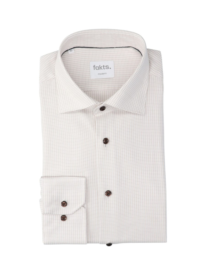 Brown light minimal katoenen hemd (modern fit) met details en lange mouwen Fakts 