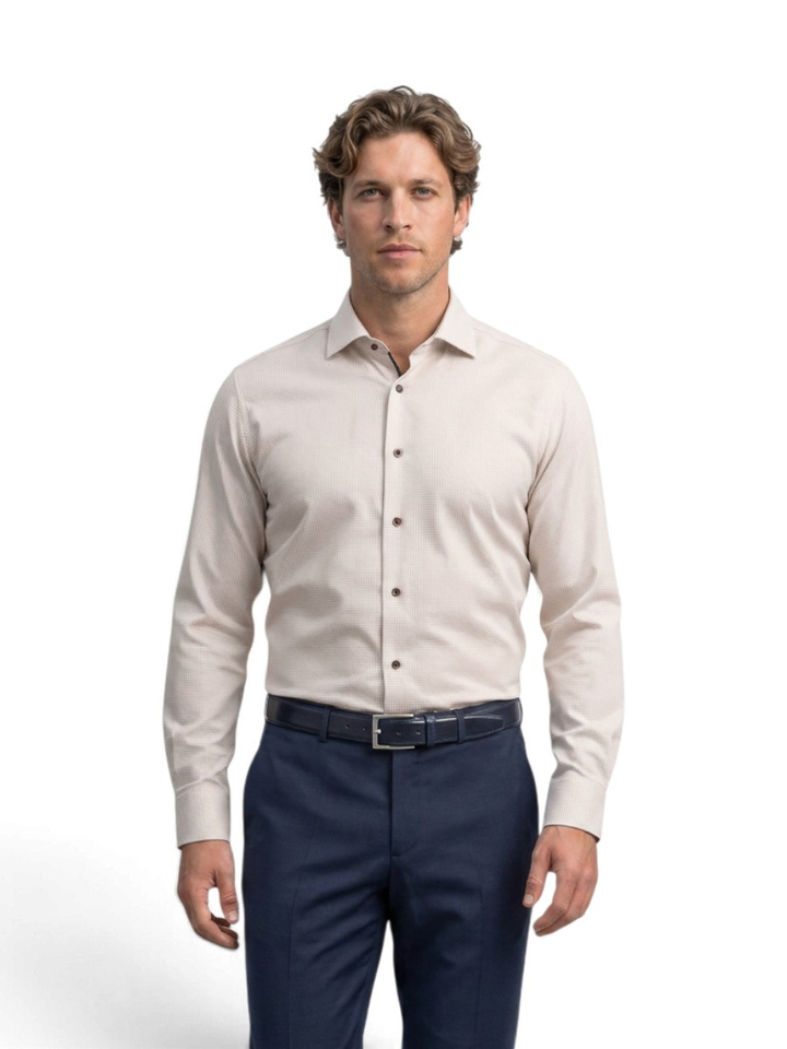 Brown light minimal katoenen hemd (modern fit) met details en lange mouwen Fakts 