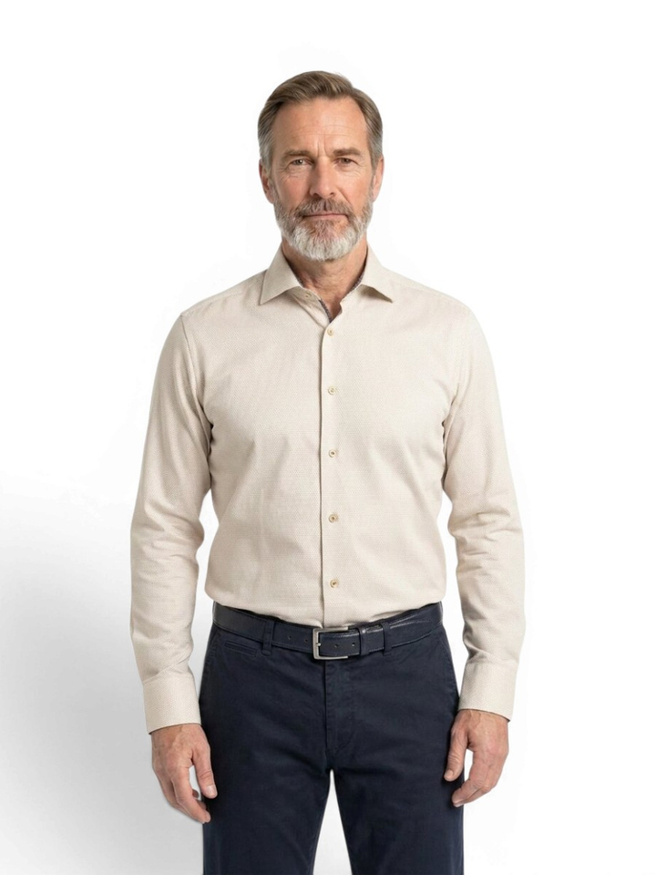 Bruin light minimal katoenen hemd (regular fit) met details en lange mouwen Fakts