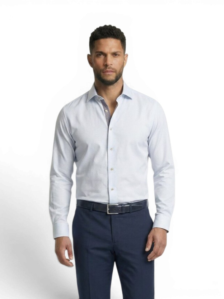 Blauw light minimal katoenen hemd (regular fit) met details en lange mouwen Fakts