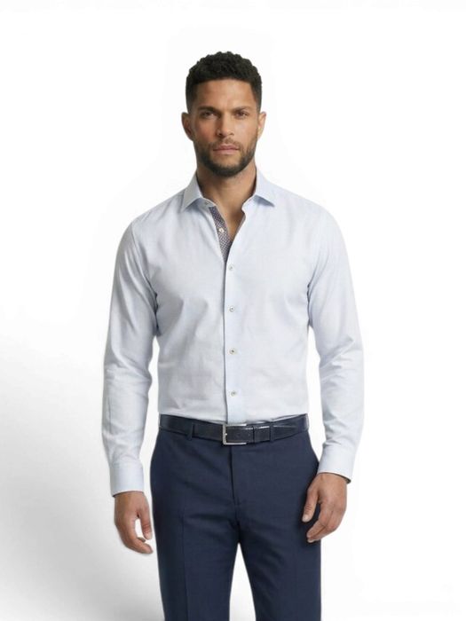 Blauw light minimal katoenen hemd (regular fit) met details en lange mouwen Fakts