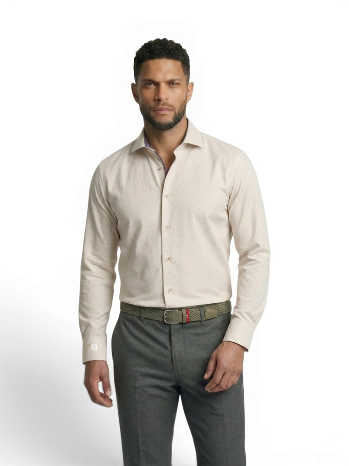 Bruin light minimal katoenen hemd (regular fit) met extra lange mouwen Fakts