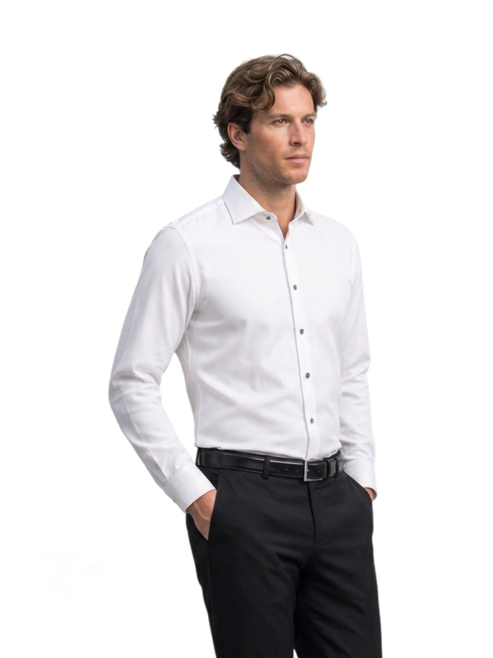 White faux uni katoenen hemd (modern fit) met lange mouwen Fakts