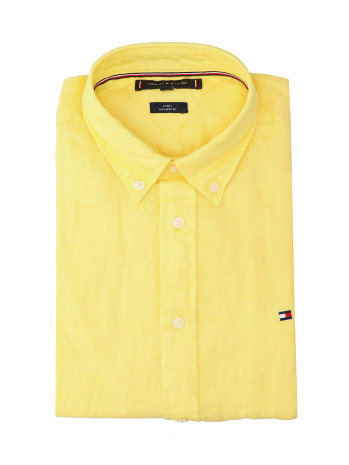 Geel linnen hemd (regular fit) met lange mouwen Tommy Hilfiger 