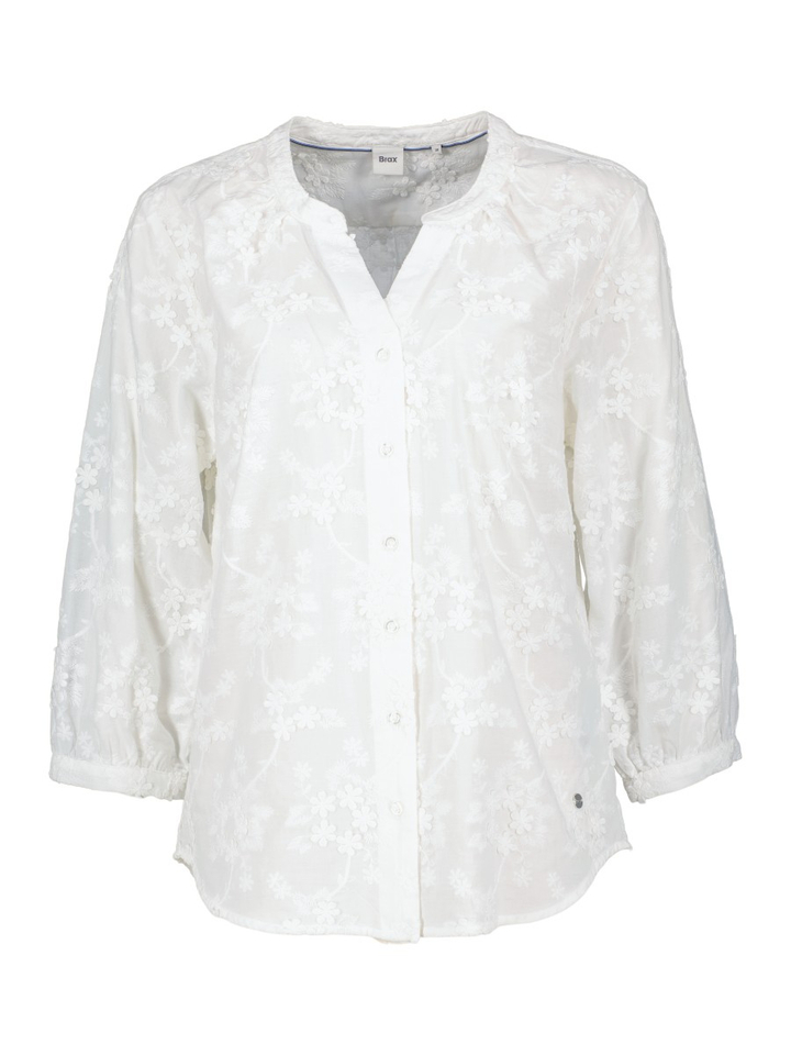 Witte bloes met broderie in bloemenprint Brax 