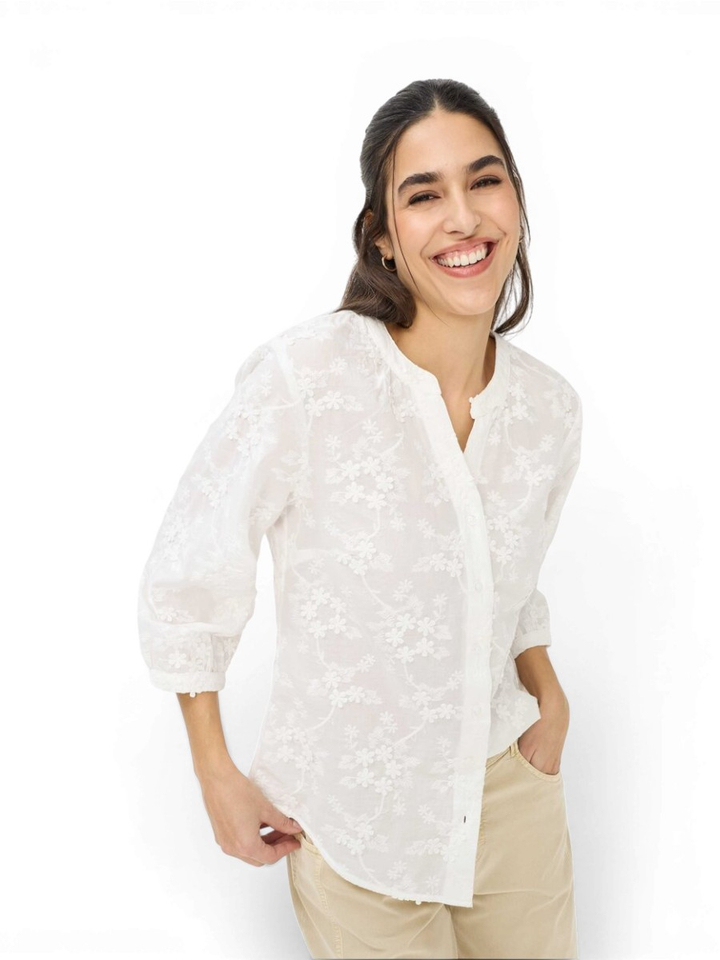 Witte bloes met broderie in bloemenprint Brax