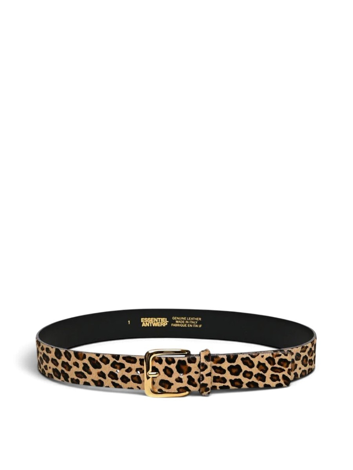 Zwarte en bruine leren riem met luipaardprint kofee Essentiel 