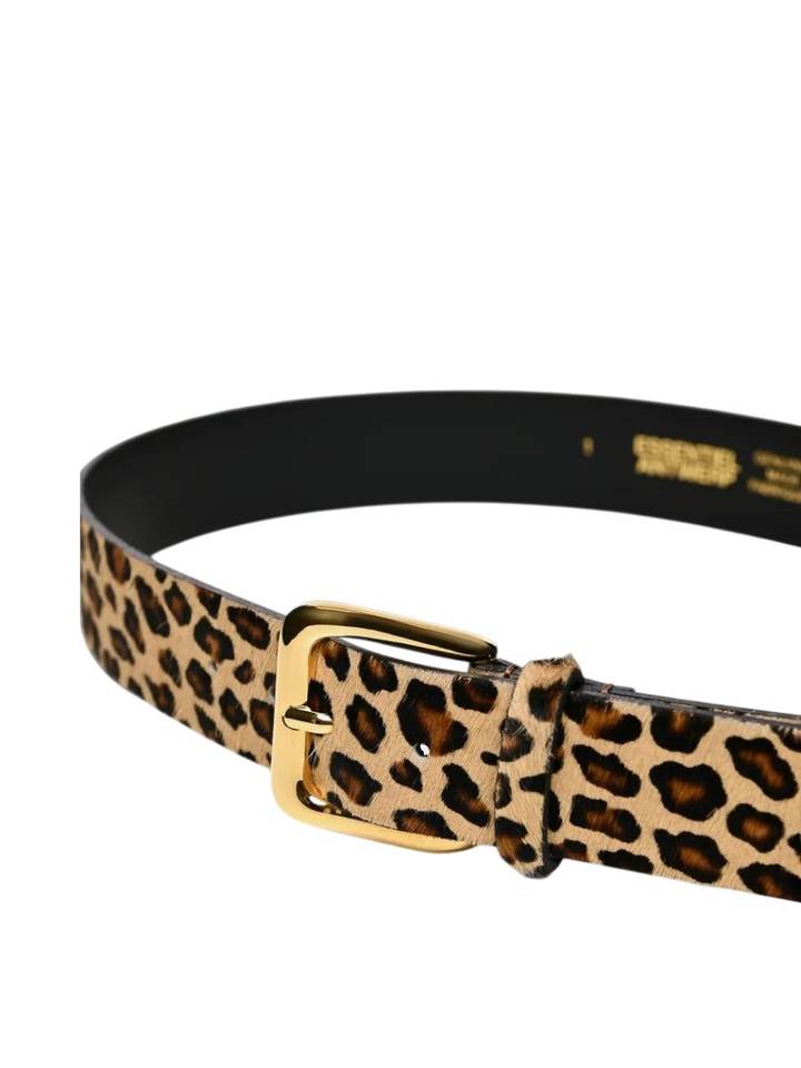 Zwarte en bruine leren riem met luipaardprint kofee Essentiel 