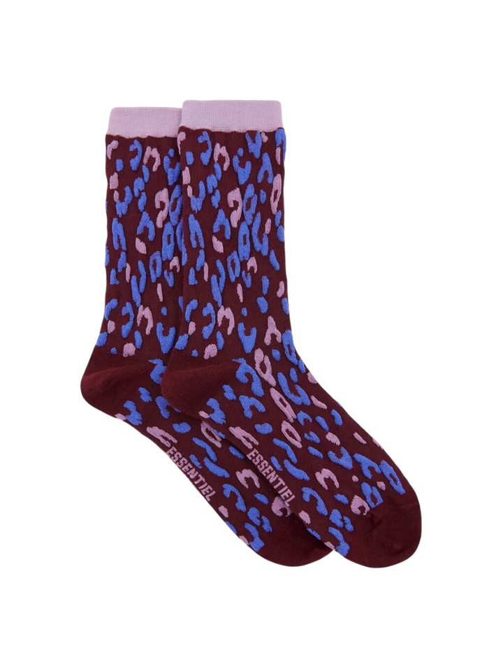 Bordeaux, blauwe en mauve sokken in luipaardjacquard Karty Essentiel