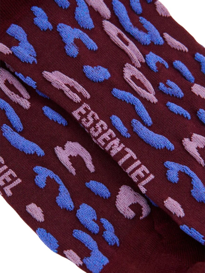 Bordeaux, blauwe en mauve sokken in luipaardjacquard Karty Essentiel
