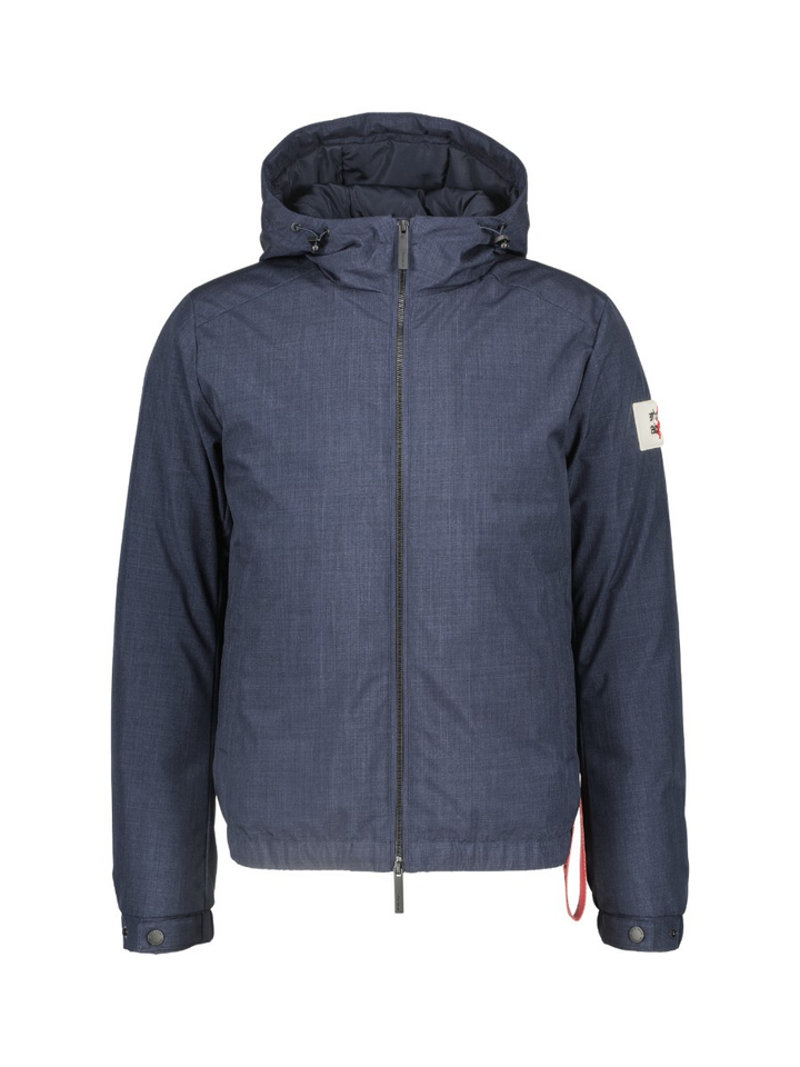 Donkerblauwe donsjas met rits en capuchon After Label 