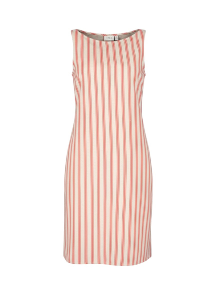 Beige jurk met rode strepen en zakken Viprisilla Vila 
