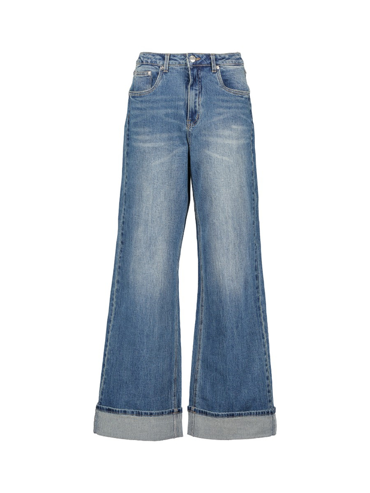 Blauwe wide leg jeans met omslag Sara Gestuz 