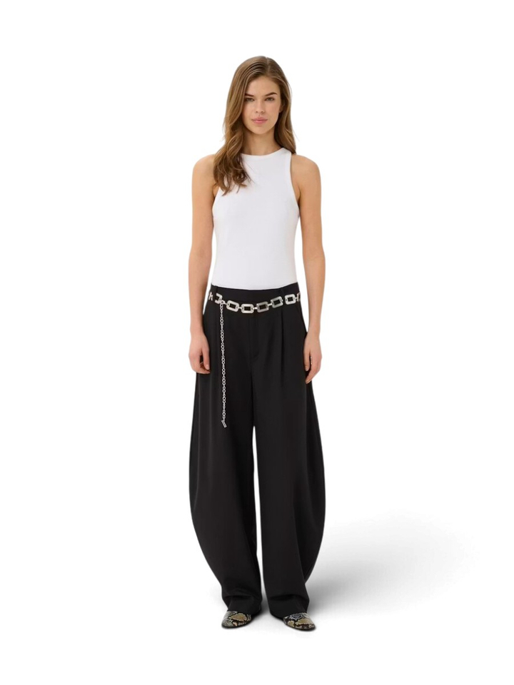 Zwarte geklede wijde broek met bandplooi Callia Gestuz