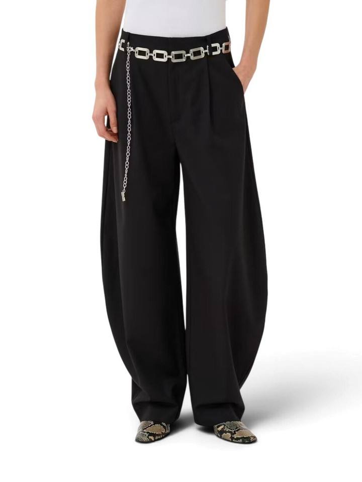 Zwarte geklede wijde broek met bandplooi Callia Gestuz