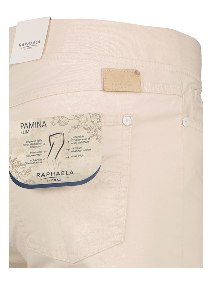 Ecru broek met strass detail onderaan aan de broekspijp Pamina Raphaela
