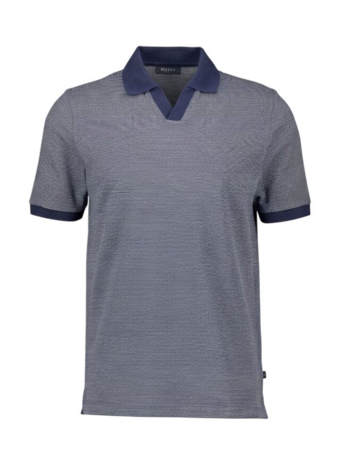 Donkerblauwe polo met fijn wit detail Maerz