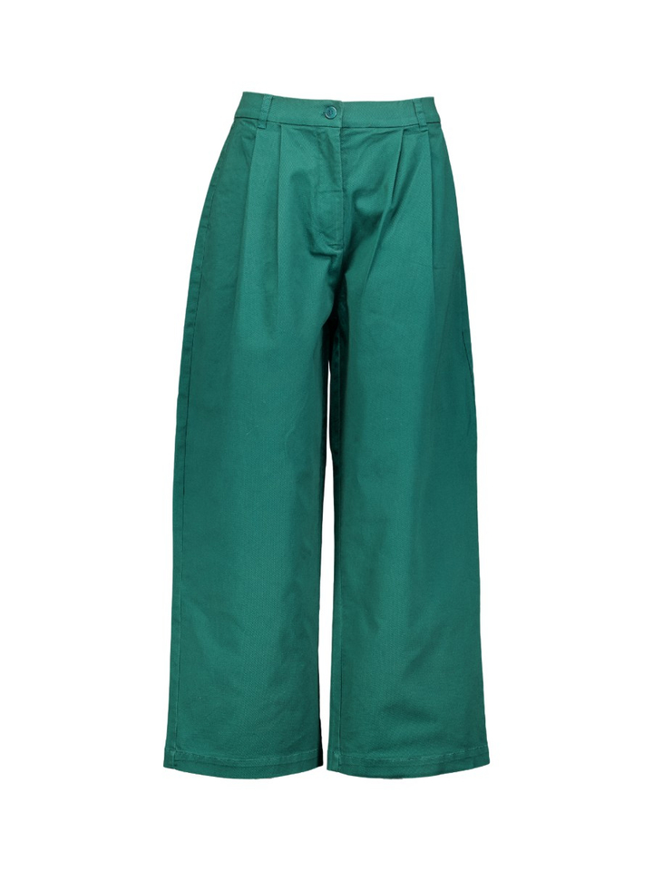 Dark pine green wijde broek met bandplooien Prudie Twill Rue De Tokyo