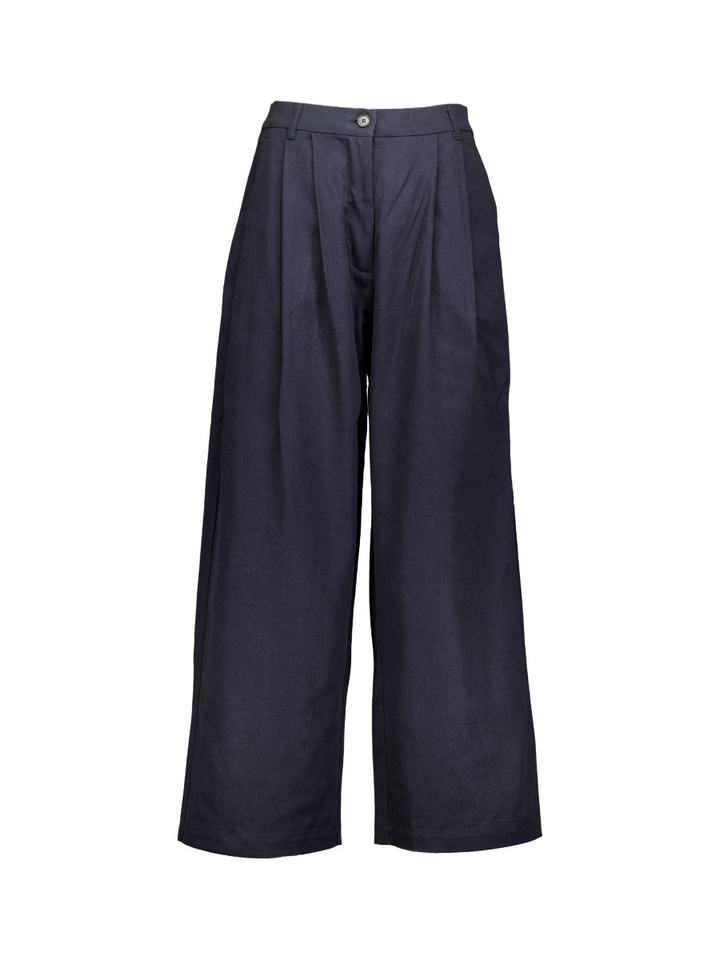 Navy blauwe wijde broek met bandplooi Rue De Tokyo