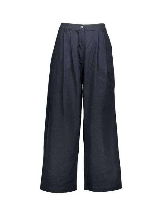 Navy blauwe wijde broek met bandplooi Rue De Tokyo