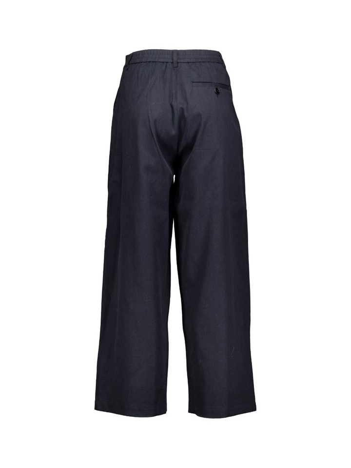 Navy blauwe wijde broek met bandplooi Rue De Tokyo