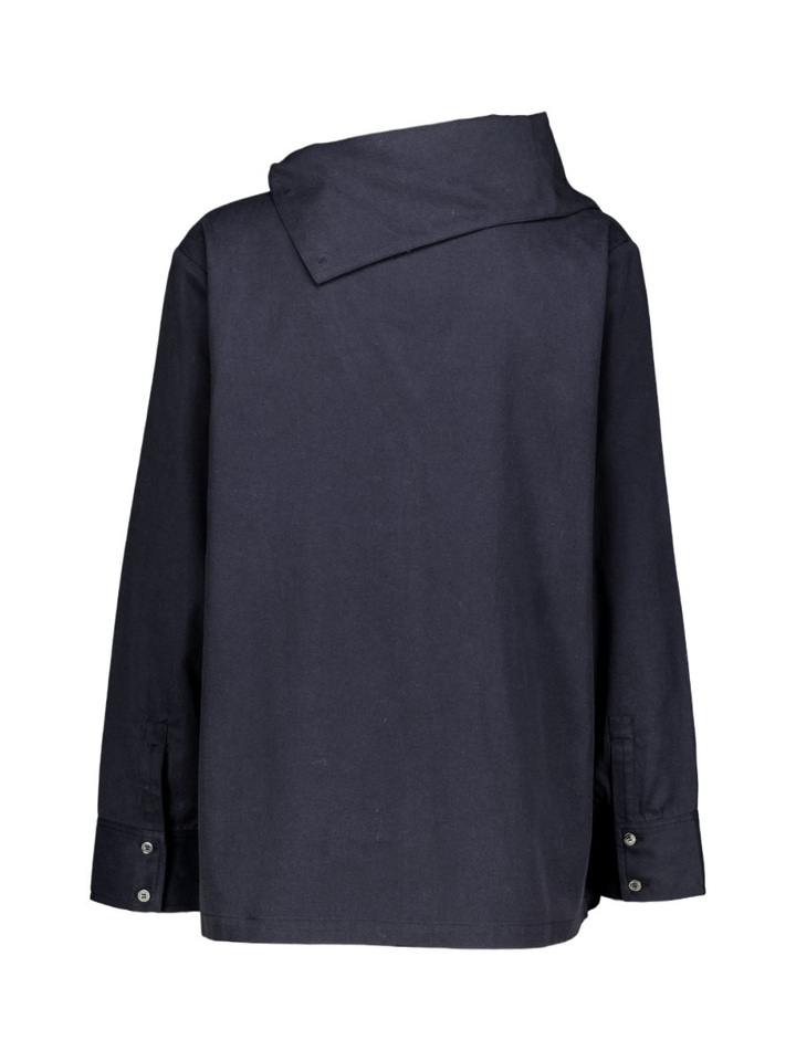Blauwe bloes met gedrapeerde kraag en knoopsluiting Sage Rue De Tokyo