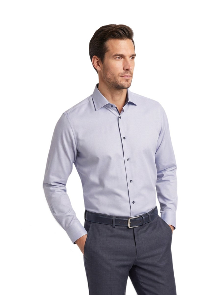Blue dark faux uni katoenen hemd (modern fit) met lange mouwen Fakts
