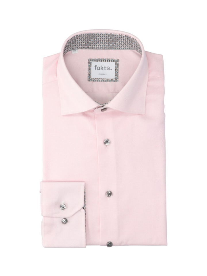 Rose uni katoenen hemd (modern fit) met structuur en lange mouwen Fakts