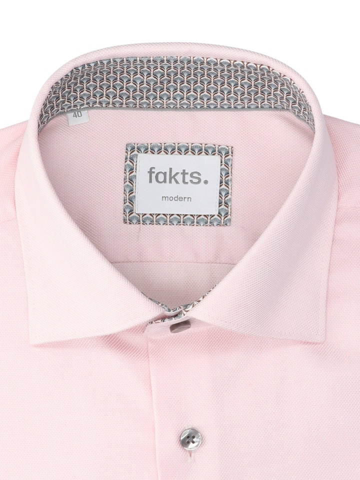 Rose uni katoenen hemd (modern fit) met structuur en lange mouwen Fakts