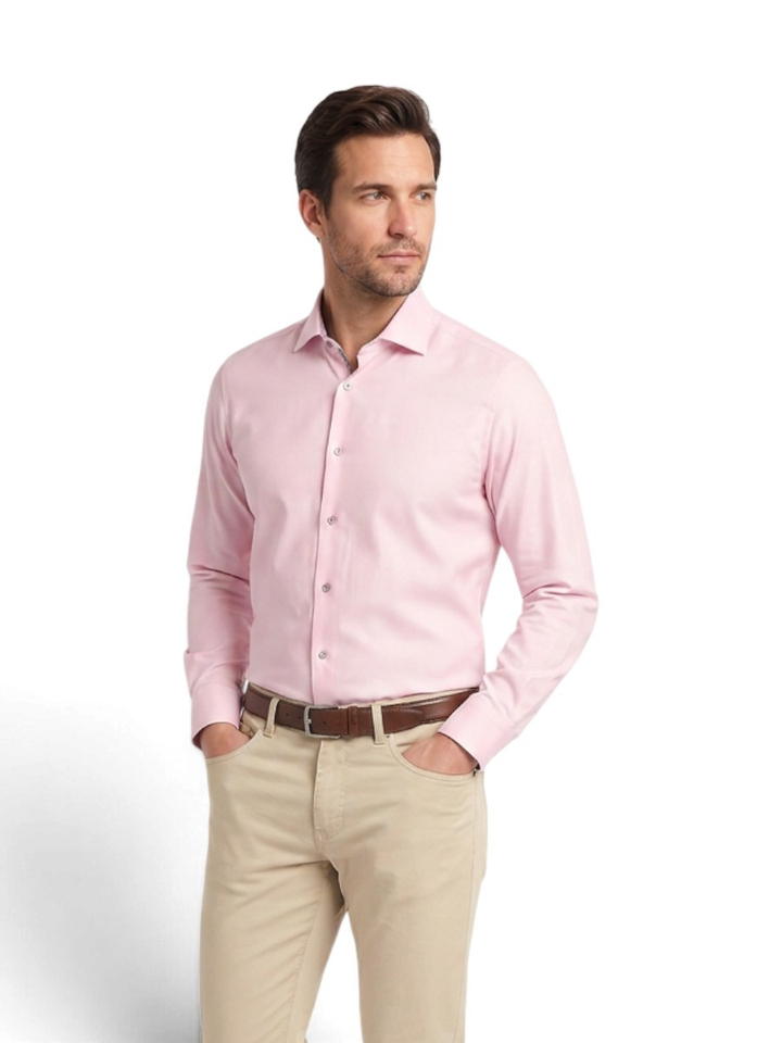 Rose uni katoenen hemd (modern fit) met structuur en lange mouwen Fakts