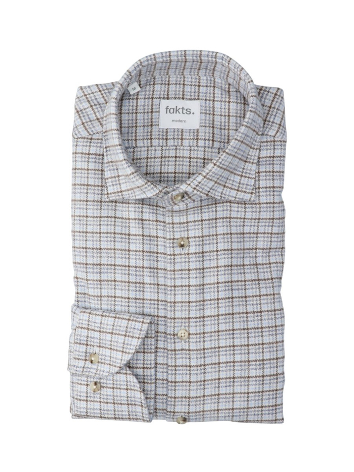 Blauw en bruin geruit hemd Modern Fit Fakts