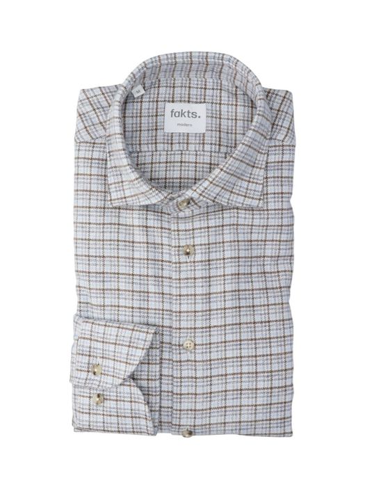 Blauw en bruin geruit hemd Modern Fit Fakts