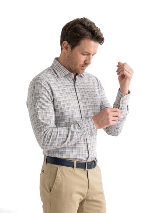 Blauw en bruin geruit hemd Modern Fit Fakts