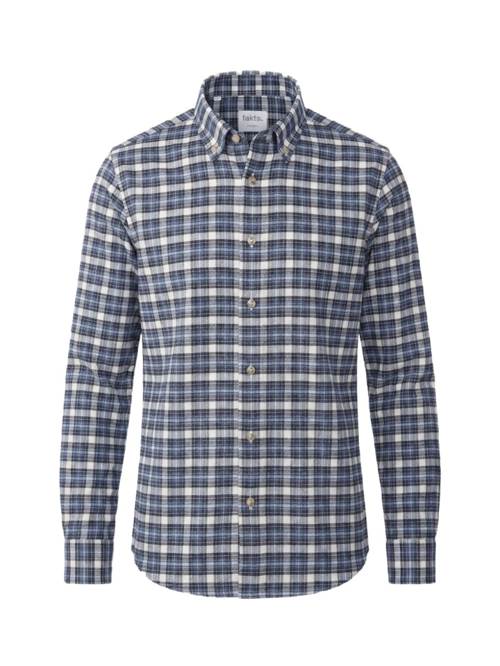 Blue dark check katoenen hemd (regular fit) met ruiten en lange mouwen Fakts