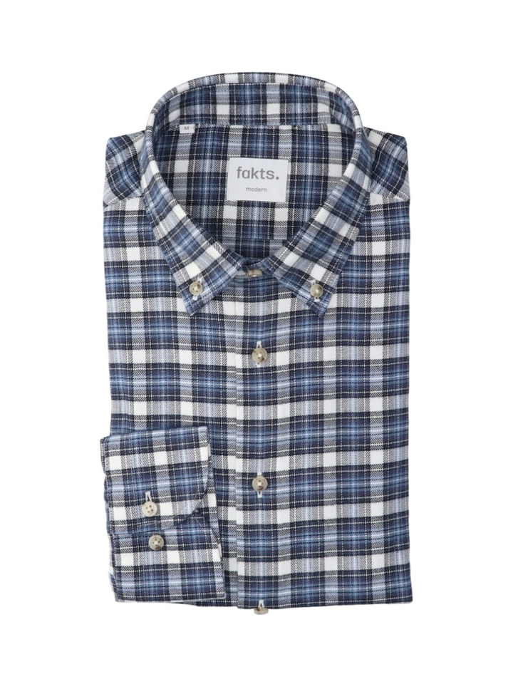 Blue dark check katoenen hemd (regular fit) met ruiten en lange mouwen Fakts