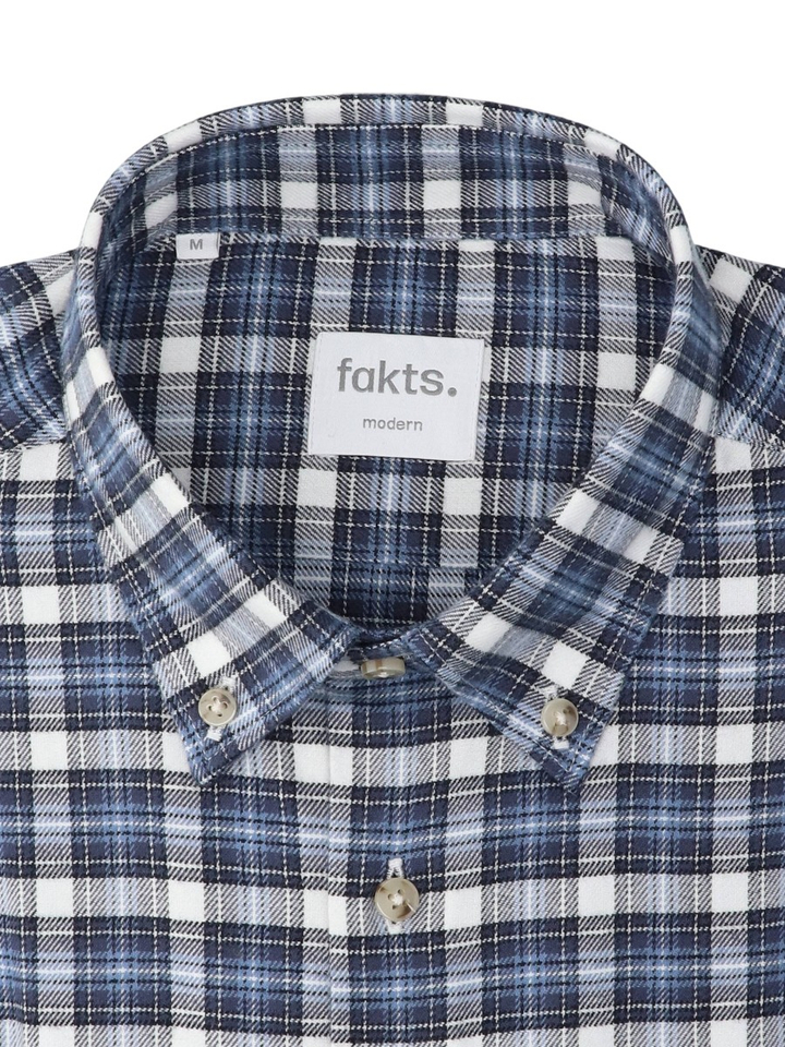 Blue dark check katoenen hemd (regular fit) met ruiten en lange mouwen Fakts