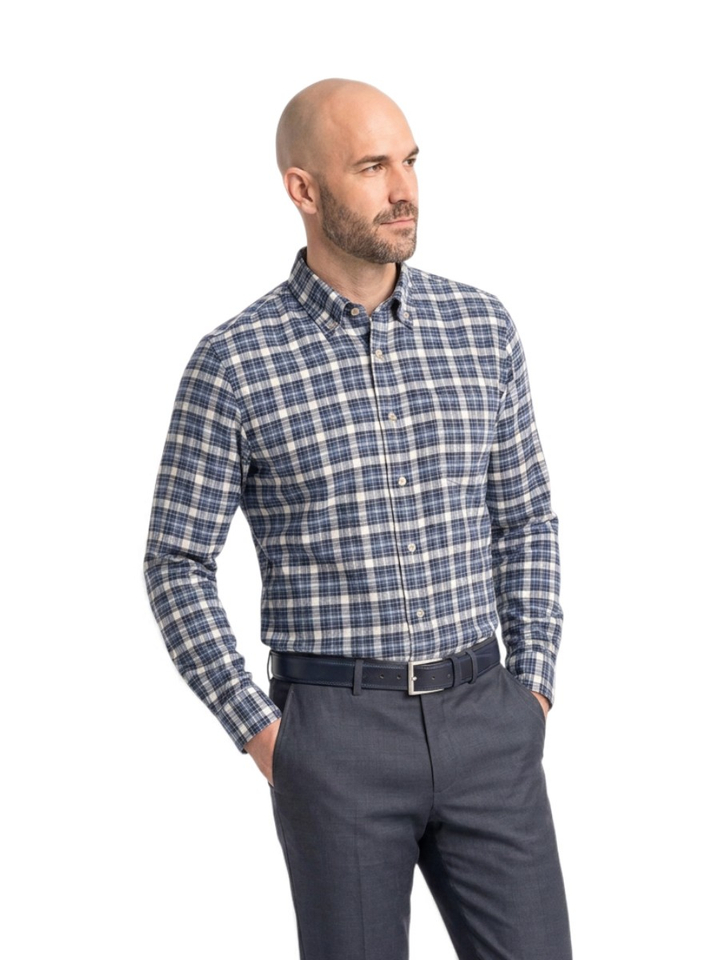 Blue dark check katoenen hemd (regular fit) met ruiten en lange mouwen Fakts