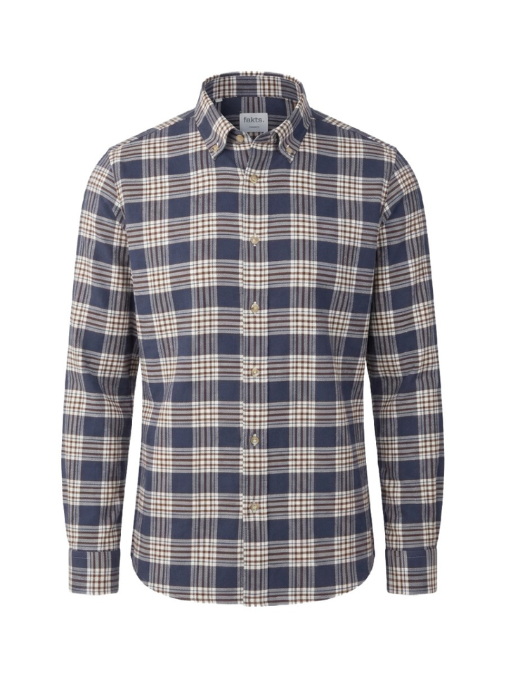 Blue check katoenen hemd (modern fit) met ruiten en lange mouwen Fakts