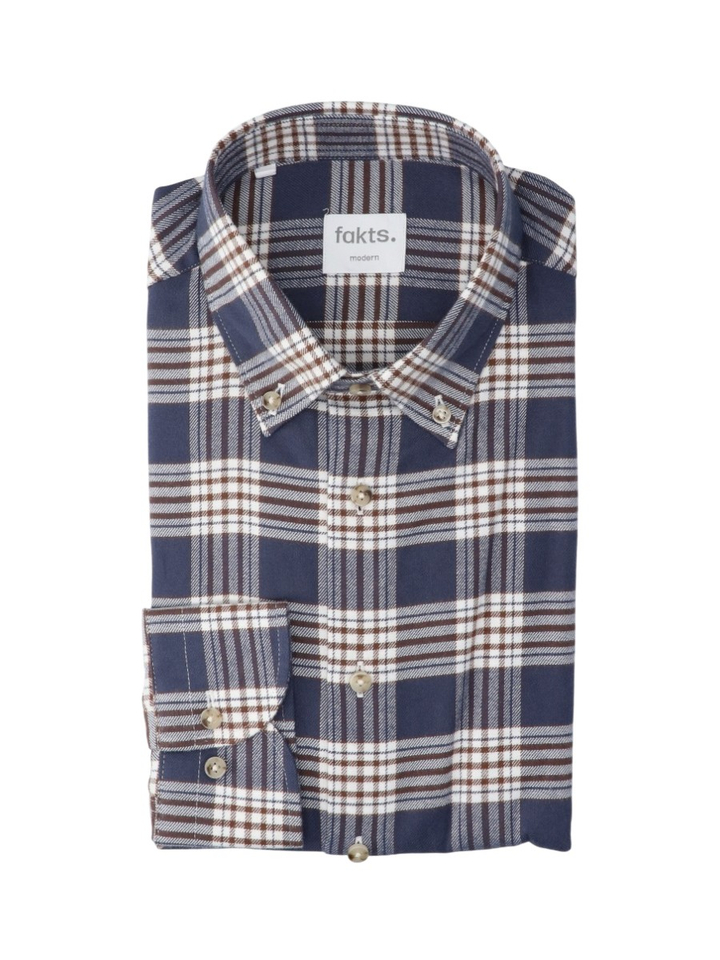 Blue check katoenen hemd (modern fit) met ruiten en lange mouwen Fakts