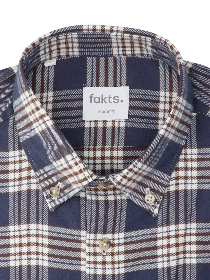 Blue check katoenen hemd (modern fit) met ruiten en lange mouwen Fakts